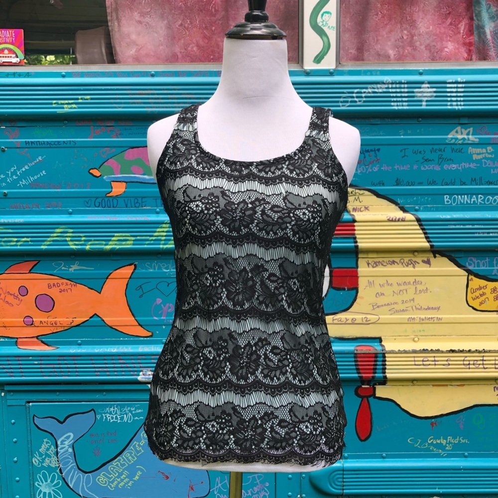 Lace tank top blue black size extra small